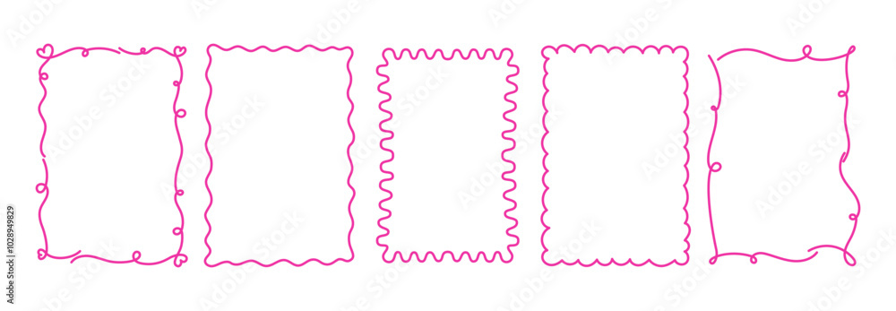 Poster Vector abstract hand-drawn illustration in simple linear minimal style, decorative frames for prints, invitations, cards with bows and ribbons
