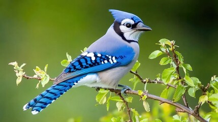Captivating Blue Jay Perched Among Green Foliage