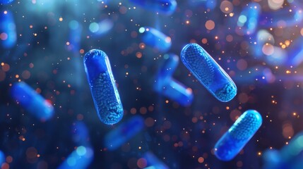 Floating Blue Capsules with Sparkling Effect