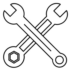 wrench and bolt crossed together line art