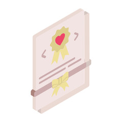 Nikah Nama or Muslim Marriage certificate isometric concept, Zawaj Contract vector icon design, Muslim marriage Symbol, Islamic wedding customs Sign, Indian subcontinent matrimony stock illustration