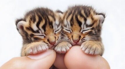 Cute Miniature Tiger Cub in Palm and Fingertip, Photo Realistic, Texture, Pattern Background, Wallpaper, Cover and Screen for Smartphone, PC, Laptop, 9:16 and 16:9 Format