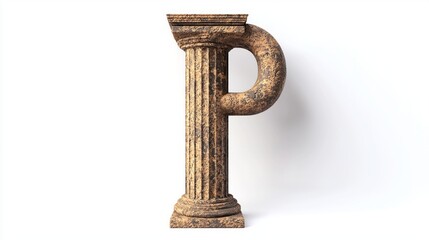 stunning representation of the letter P, crafted to resemble an antique column with detailed textures. This artistic piece stands out on a clean white backdrop, highlighting its unique design.
