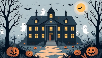 Fototapeta premium Haunted Castle on a Cliff under Full Moon