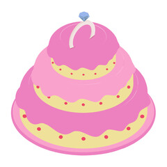 Engagement and Birthday Cake Ceremony together isometric concept, 3 Layers Cake vector icon design, Muslim marriage Symbol, Islamic wedding customs Sign, Indian subcontinent matrimony illustration