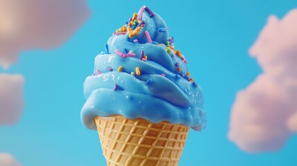 Close-up of Blue Gelato in Cone