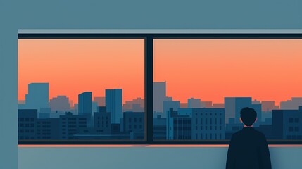 Obraz premium Cityscape from Inside Room: From the room window, see a stunning cityscape with intricate buildings. The city's charm is captivating, both during the day and at night. High resolution Illustration,