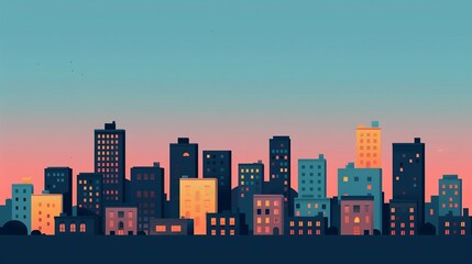 Obraz premium Day and Night Urban Scene: From the room window, see a stunning cityscape with detailed buildings. The modern city's allure is captivating, glowing both day and night. High resolution Illustration,