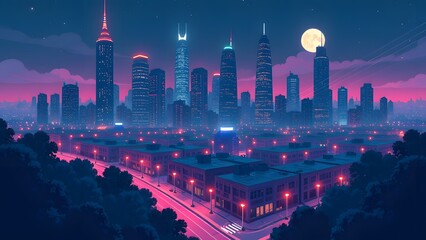 Futuristic Neon Cityscape at Night