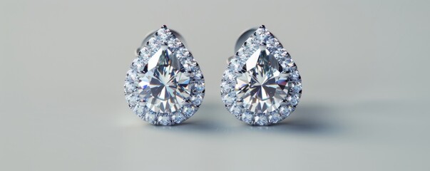 Elegant diamond earrings, white background, 4K hyperrealistic photo
