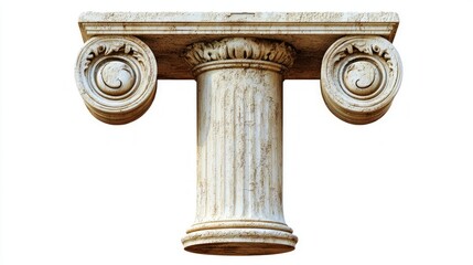 beautifully designed letter T showcases an antique column texture, standing out against a clean white backdrop, highlighting its elegant and classic design.
