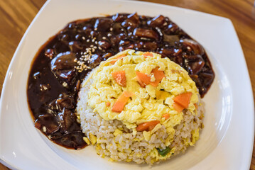 Korean-Chinese Egg Fried Rice with Rich Black Bean Sauce