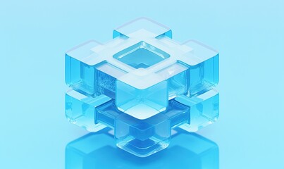 Fototapeta premium Abstract Beauty Marketing Background Featuring a Creative 3D Sphere Structure with Transparent Square Panels on a Soft Blue Canvas, Ideal for Skincare Promotion and Advertising Campaigns, Showcasing M