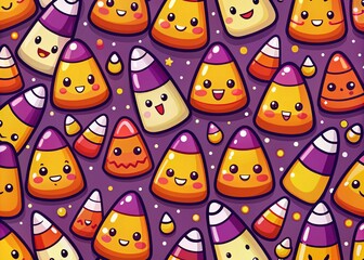 Halloween Kawaii Candy Corn Seamless Pattern for Cute Holiday Decor and Crafts