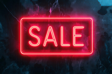 Bright neon SALE sign glowing against dark, textured background, creating an eye catching promotional display. Perfect for advertising and marketing purposes