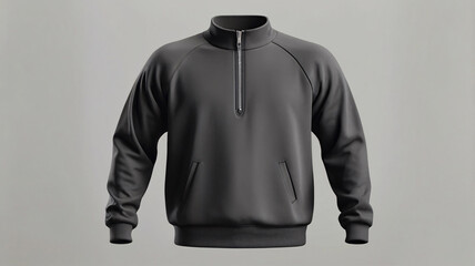 Blank black quarter zip sweater mockup, front and back view