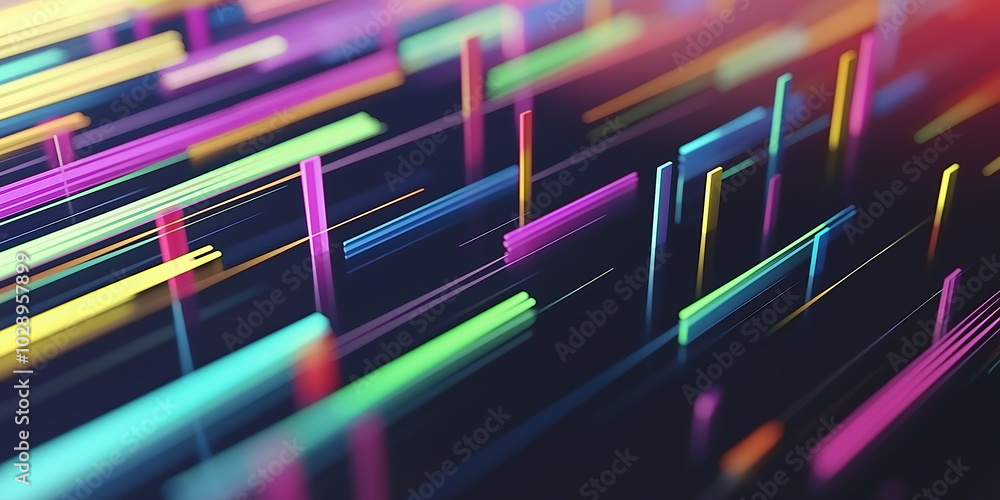 Aufkleber abstract colorful neon lines flowing on dark background