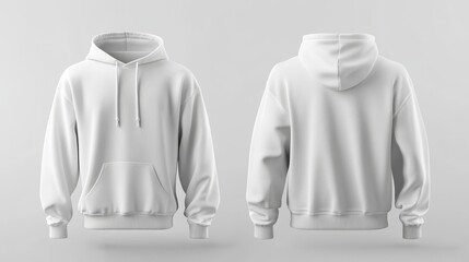 White hoodie mockup. Front and back hoodie template
