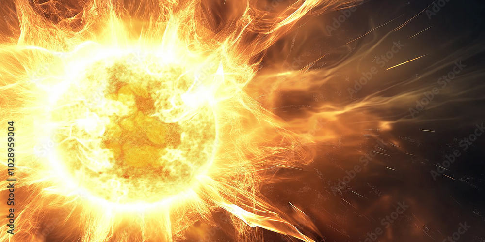 Aufkleber sun erupting with fiery plasma energy in outer space