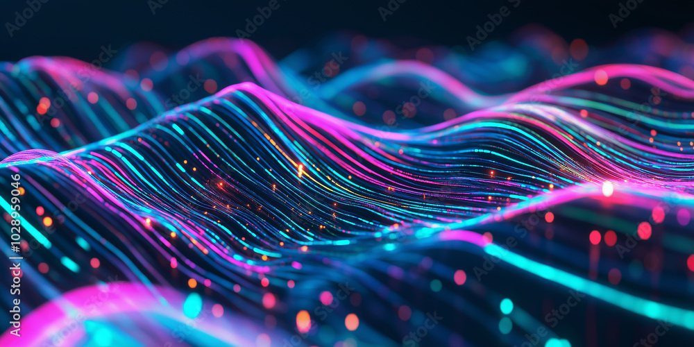 Poster abstract flowing neon light trails background design