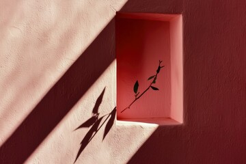 A Single Branch and Its Shadow in a Wall Niche