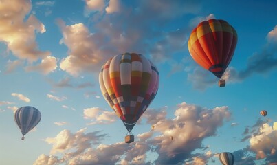Fototapeta premium Colorful hot air balloons in the sky, 4K hyperrealistic photo