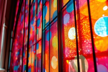 Abstract Colorful Stained Glass Window with Circular Patterns
