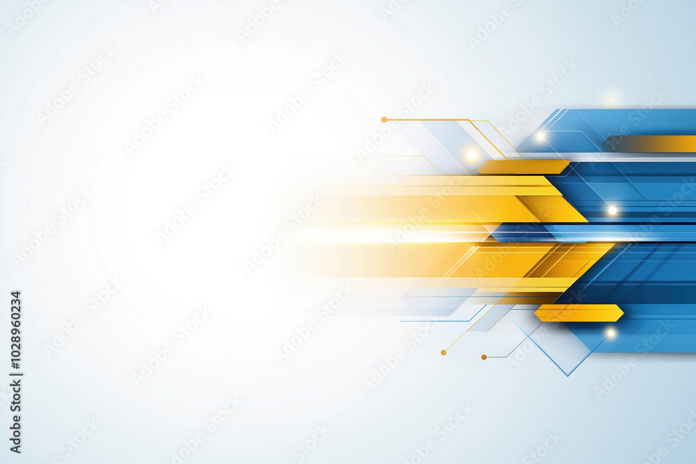 Poster dynamic abstract design featuring vibrant yellow and blue elements on a light background