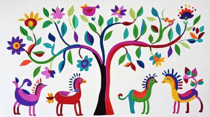 Obraz premium A detailed folk art design with swirling vines, flowers, and animals, showcasing the richness of traditional crafts.