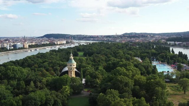 Top view of Margit Island, one of the most touristic spots in Budapest