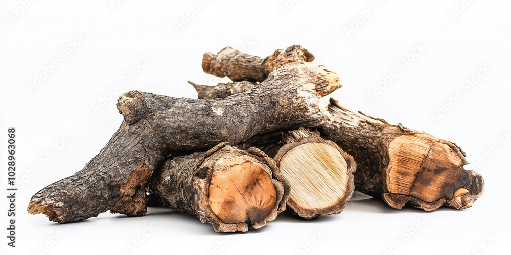 Poster pile of dry branches isolated on white background