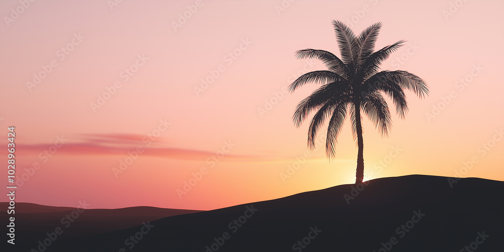 Aufkleber the sun is setting behind a palm tree creating a warm glow on the horizon