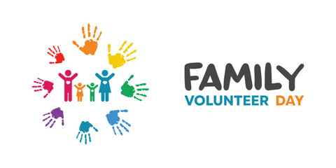 Family Volunteer week. Great for cards, banners, posters, social media and more. White background. 
