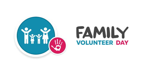 Family Volunteer week. Family, heart and hand. Great for cards, banners, posters, social media and more. White background. 