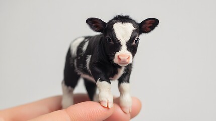 Miniature Cow Baby, Cute, in Palm of Hand and Fingertip, Photo Realistic, Texture, Pattern Background, Wallpaper, Cover and Screen for Smartphone, PC, Laptop, 9:16 and 16:9 Format