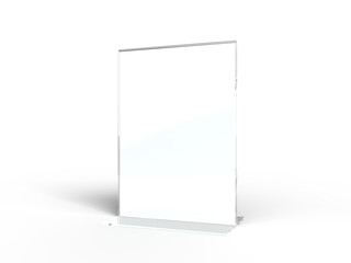 Acrylic table tent, card holder isolated on transparent background. PNG file. 3d render.