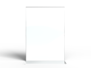 Acrylic table tent, card holder isolated on transparent background. PNG file. 3d render.