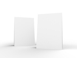 White Paper Stand Table Talker. Tent Table Card. PNG file. 3d render. Blank Mockup.
