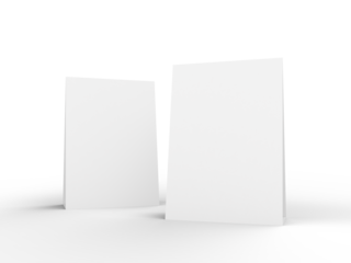 White Paper Stand Table Talker. Tent Table Card. PNG file. 3d render. Blank Mockup.