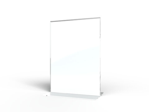 Acrylic table tent, card holder isolated on transparent background. PNG file. 3d render.