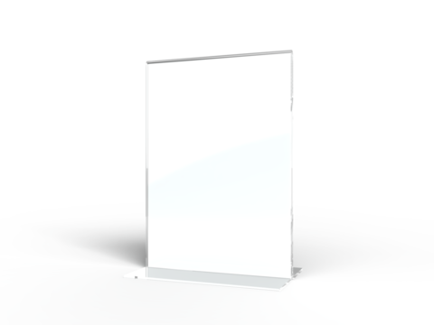 Acrylic table tent, card holder isolated on transparent background. PNG file. 3d render.
