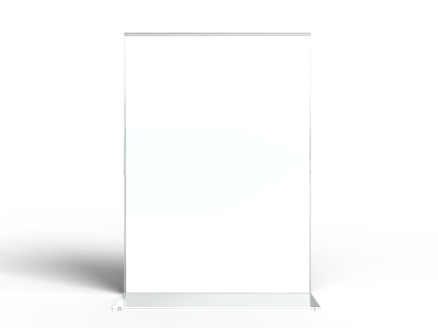 Acrylic table tent, card holder isolated on transparent background. PNG file. 3d render.