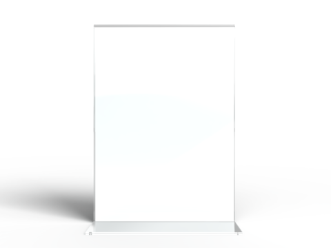Acrylic table tent, card holder isolated on transparent background. PNG file. 3d render.