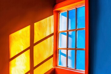 Obraz premium Window with Colorful Walls and Sunlight Casting Shadows