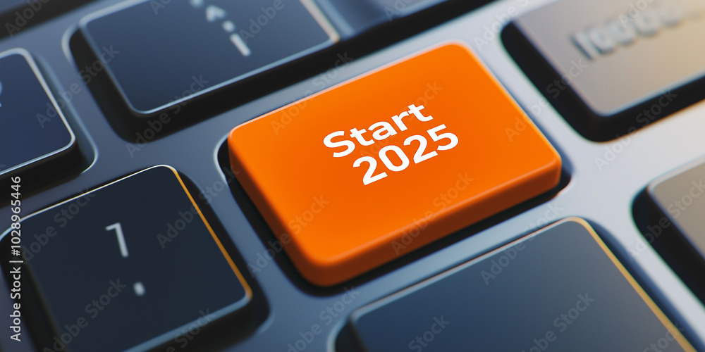 Poster start 2025 key on modern keyboard showing future business concept