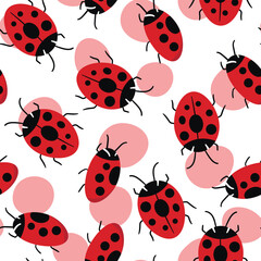 Fashion animal seamless pattern with colorful ladybird on white background. Cute holiday illustration with ladybags for baby. Design for invitation, poster, card, fabric, textile