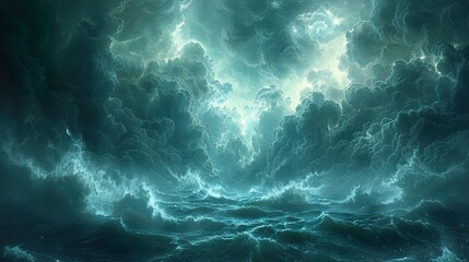 Fototapeta premium Dramatic Stormy Sea with Light Through Dark Clouds