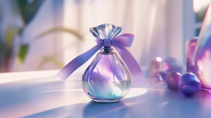 Elegant Pastel Perfume Bottle with Soft Ribbon