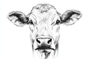 A cow with its head turned to the right. The cow has a black nose and white ears
