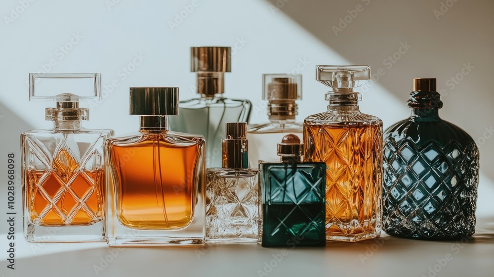 Poster assorted perfume bottles in elegant display